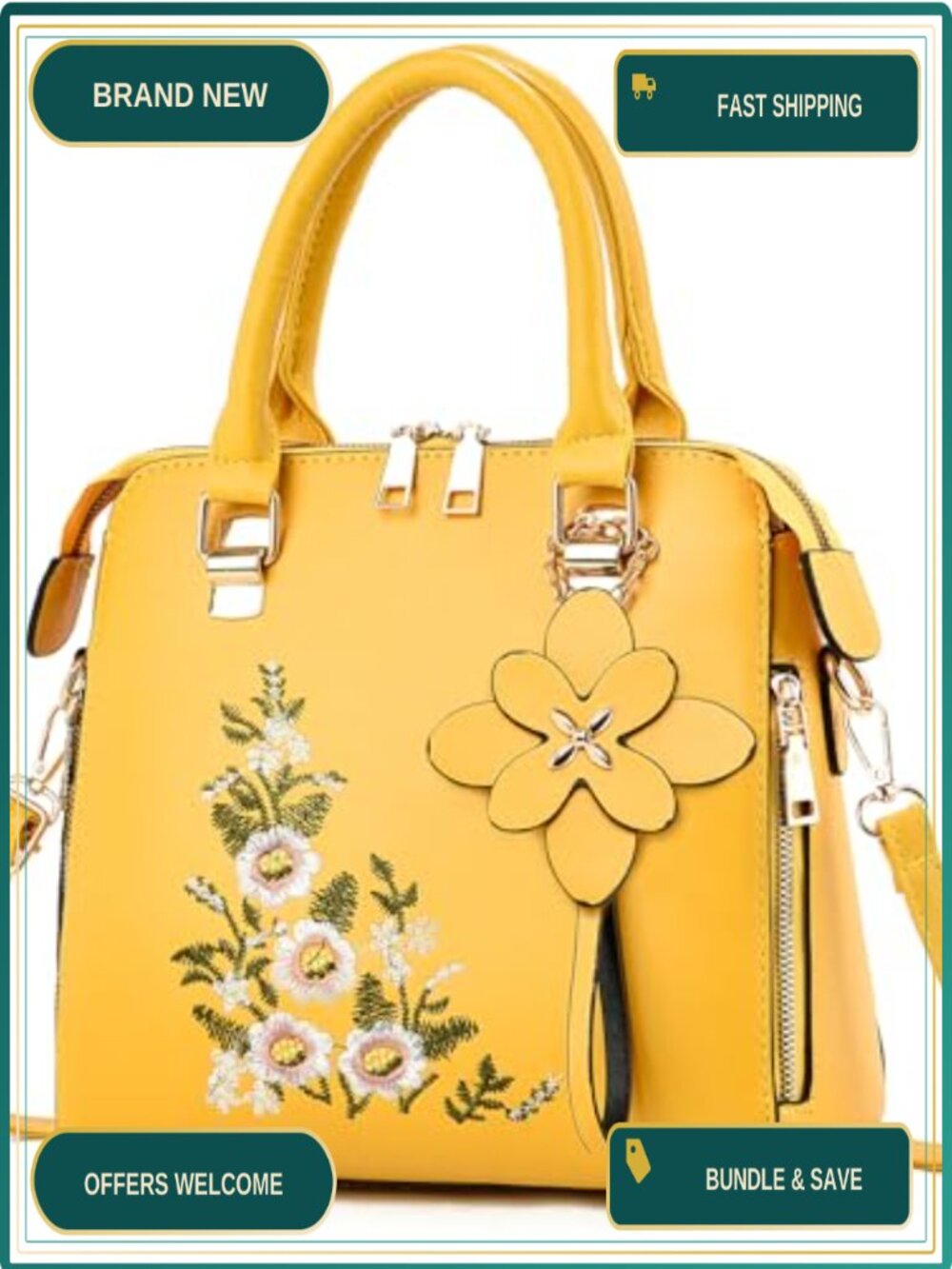 Embroidered Satchel Crossbody Handbag with 3D Floral Embroidery